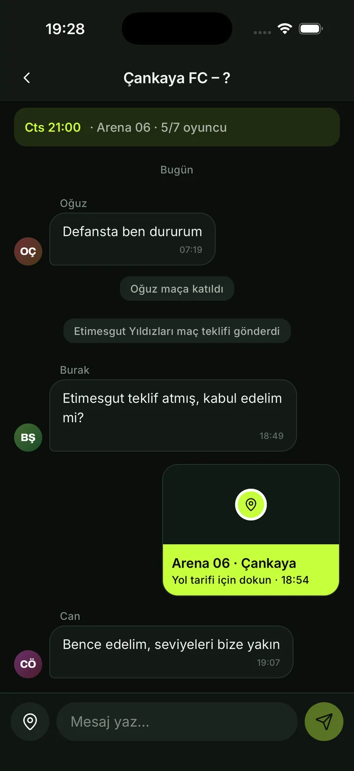 Maçvar Maç Sohbeti ekranı