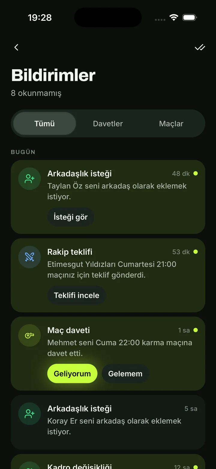 Bildirimler: davetler, rakip teklifleri ve hatırlatmalar