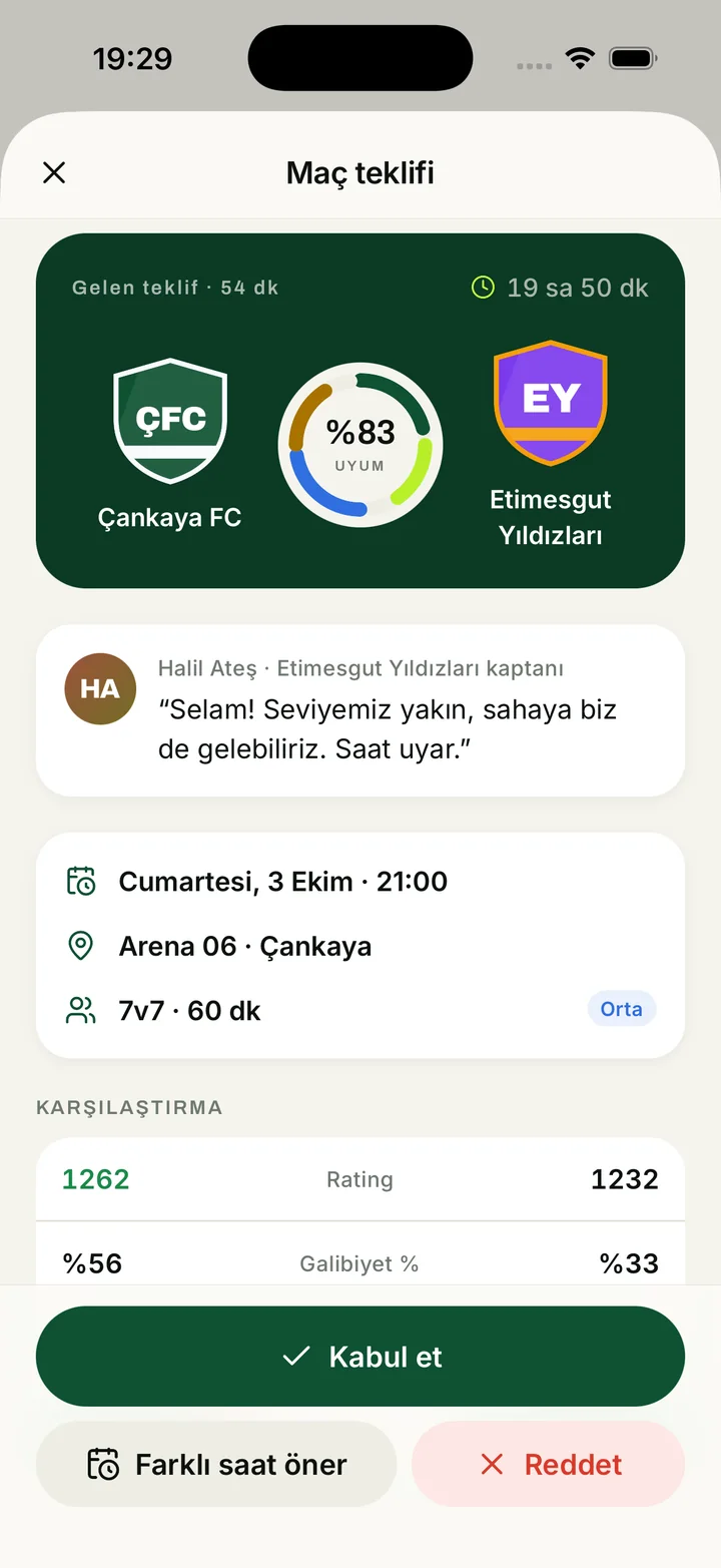 Maçvar Rakip Teklifi ekranı