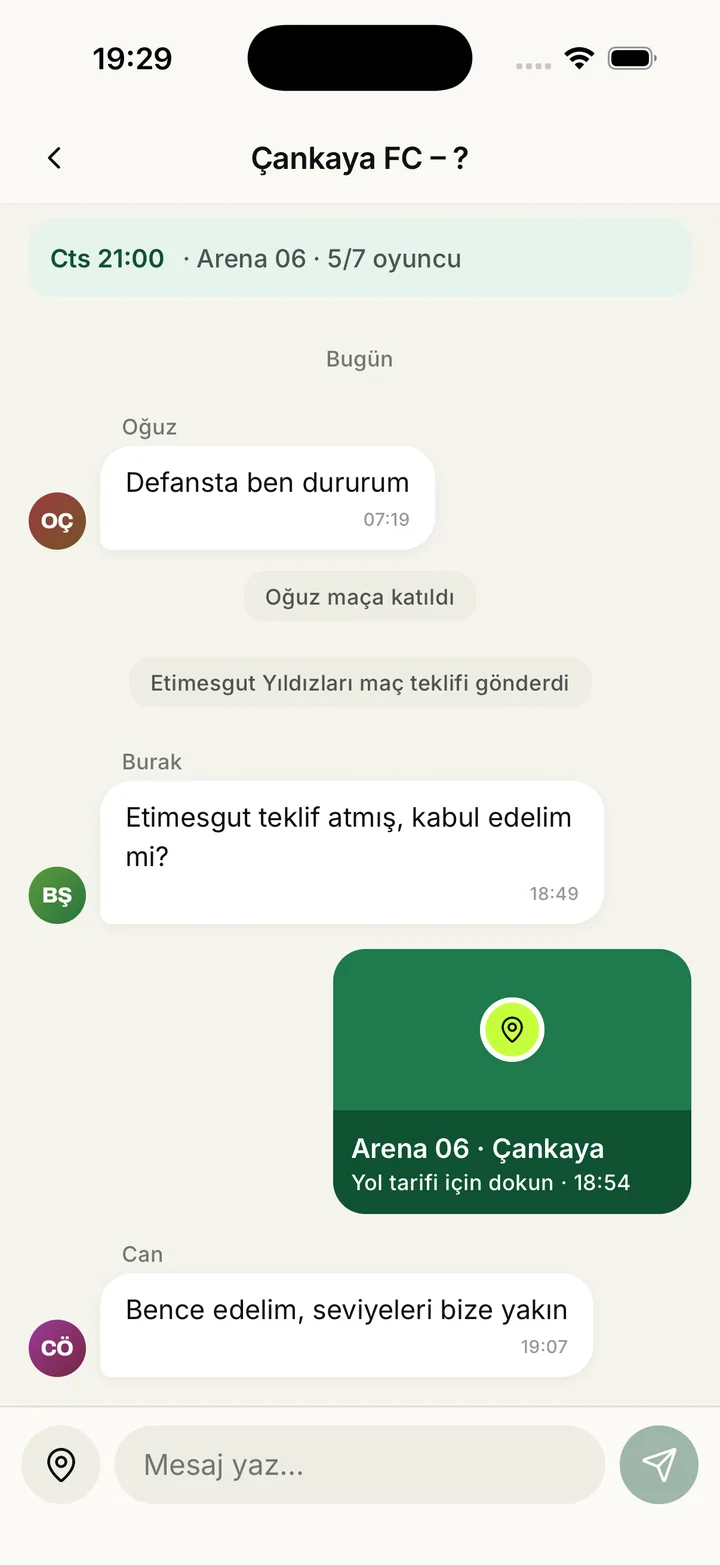 Maçvar Maç Sohbeti ekranı