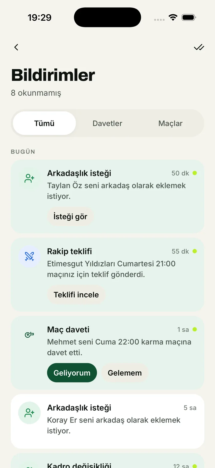 Bildirimler: davetler, rakip teklifleri ve hatırlatmalar